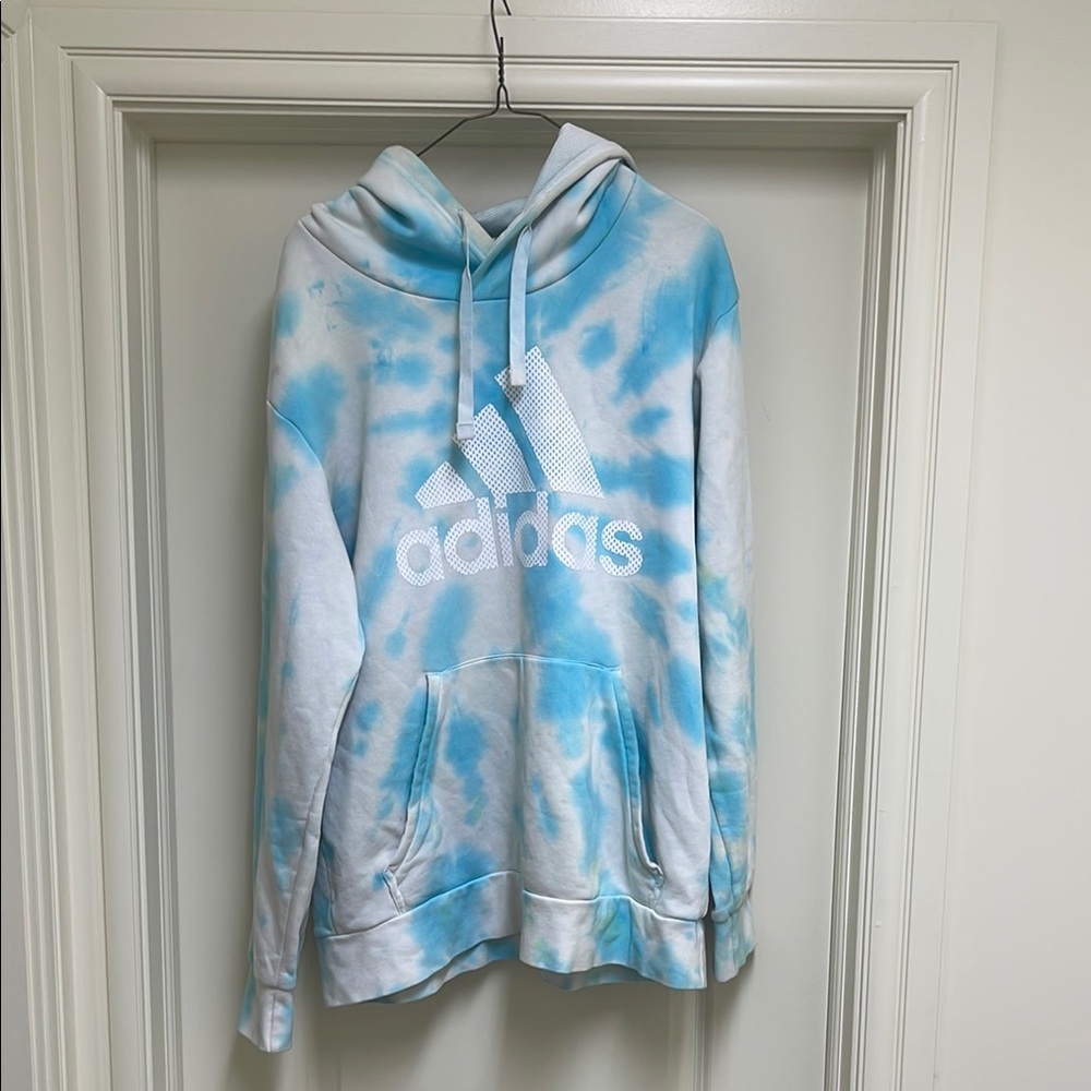 Adidas White Blue-Green Tie-Dye Hoodie